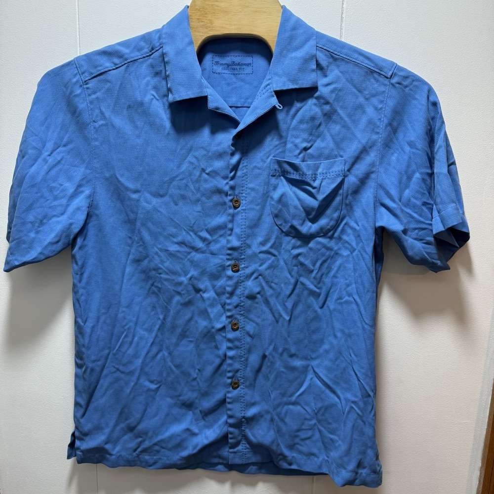Tommy Bahama Mens Silk Polyester‎ Button Up Shirt Size Medium Solid Blue Sample